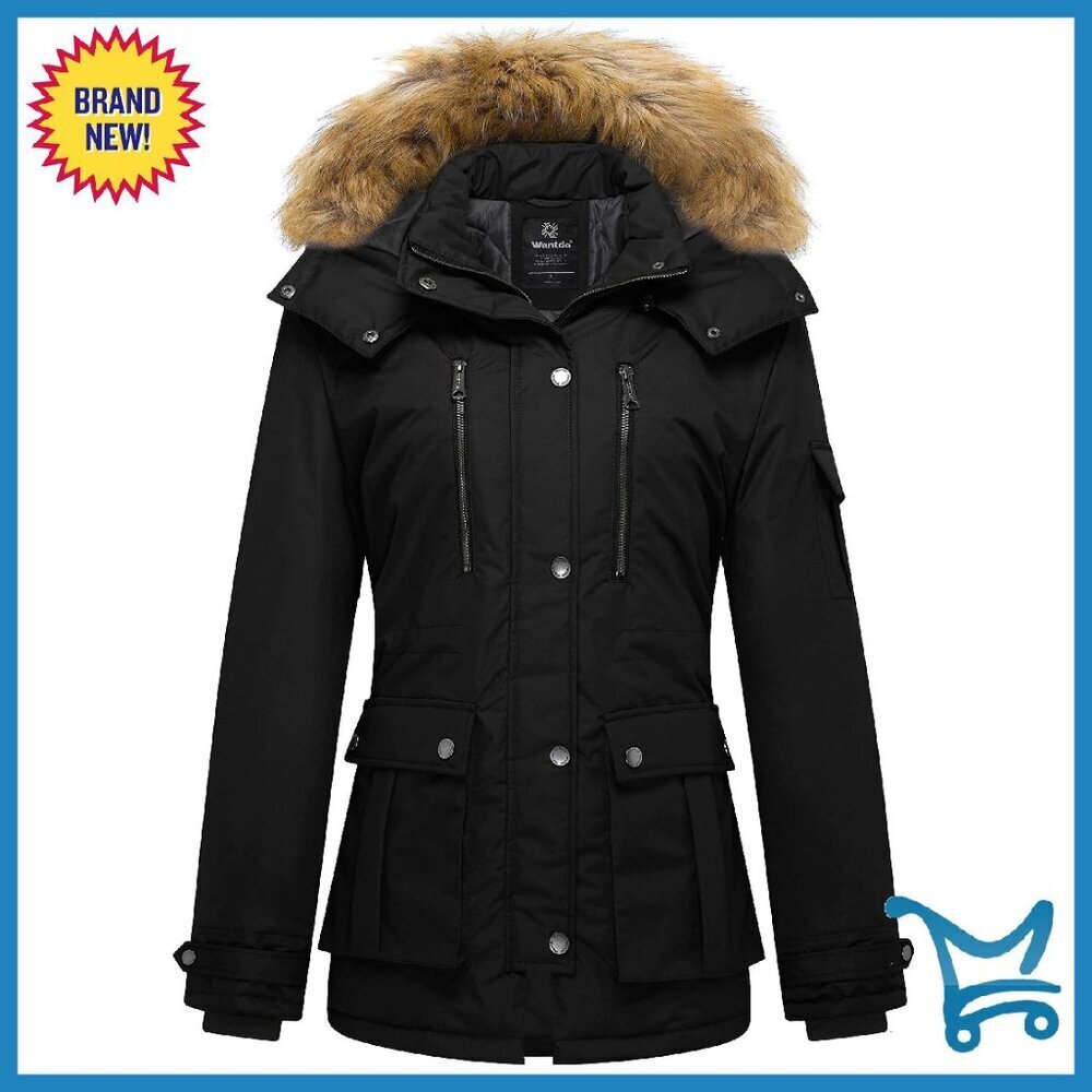 Women's Quilted Puffer Parka with Removable Hood, Waterproof Winter Coat